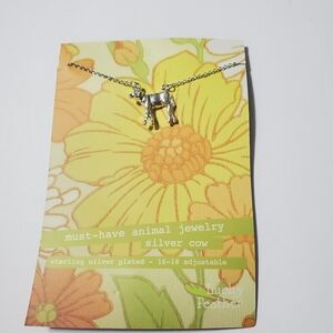 Lucky Feather Silver Cow Pendant Necklace